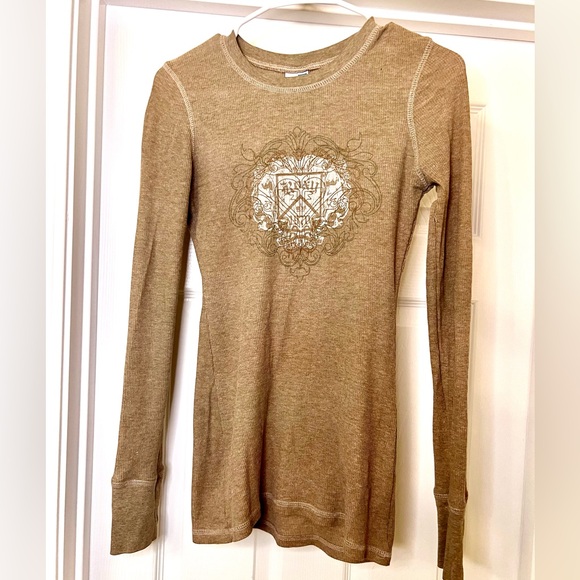 2 Roxy Y2K Thermals - Tan & Grey Long Sleeve Tees w/ Surfer Logo Rare Grail - Picture 13 of 16